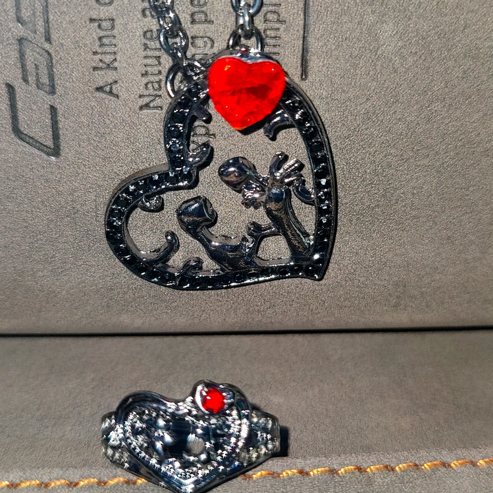 Jack And Sally Ring and Necklace Set